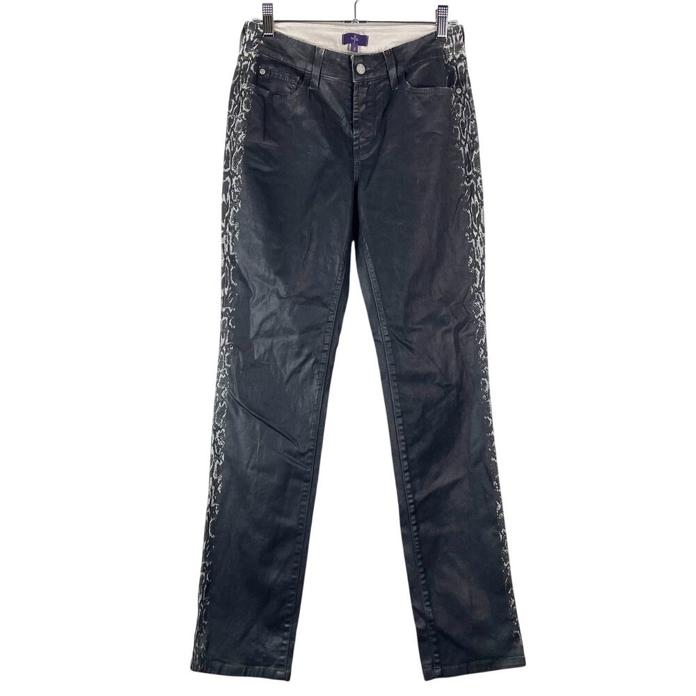 NYDJ Women's Black Coated Skinny Cigarette Jeans Size 2 Snake Side Indie Sleaze
